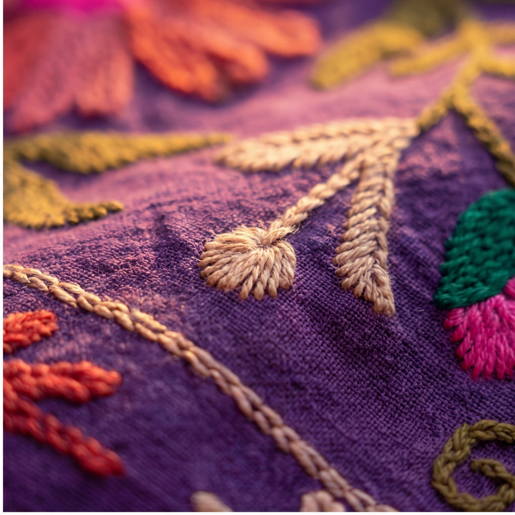 Drifting Heath Hand-Embroidered Cotton Suzani Throw