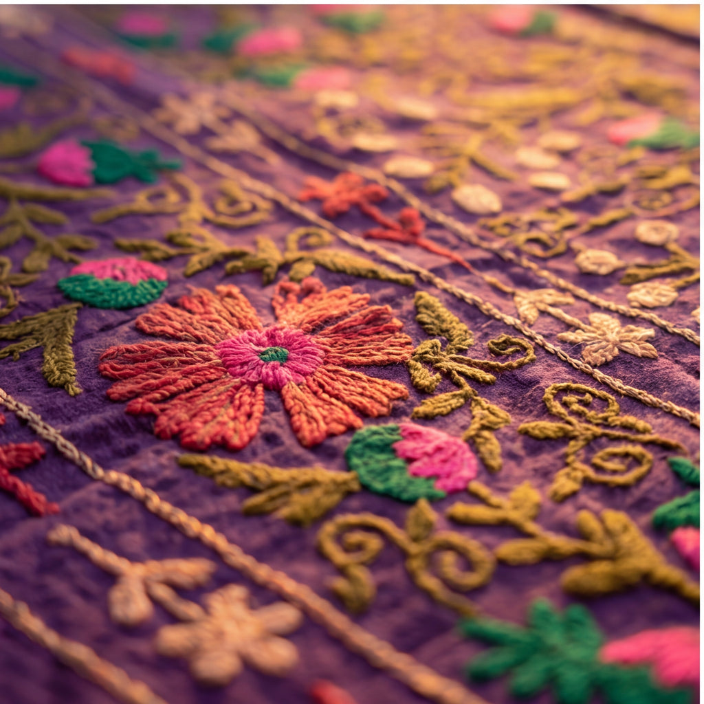 Drifting Heath Hand-Embroidered Cotton Suzani Throw