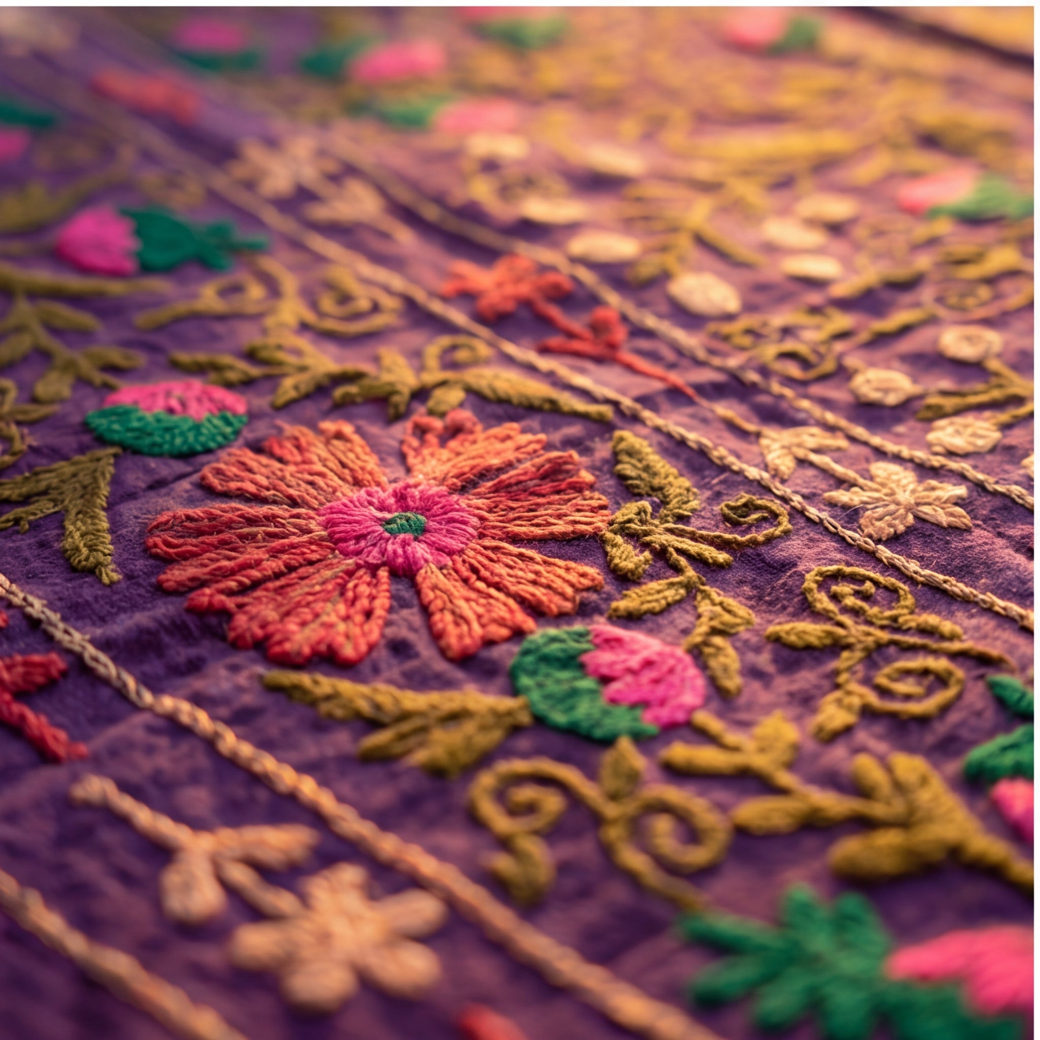 Drifting Heath Hand-Embroidered Cotton Suzani Throw