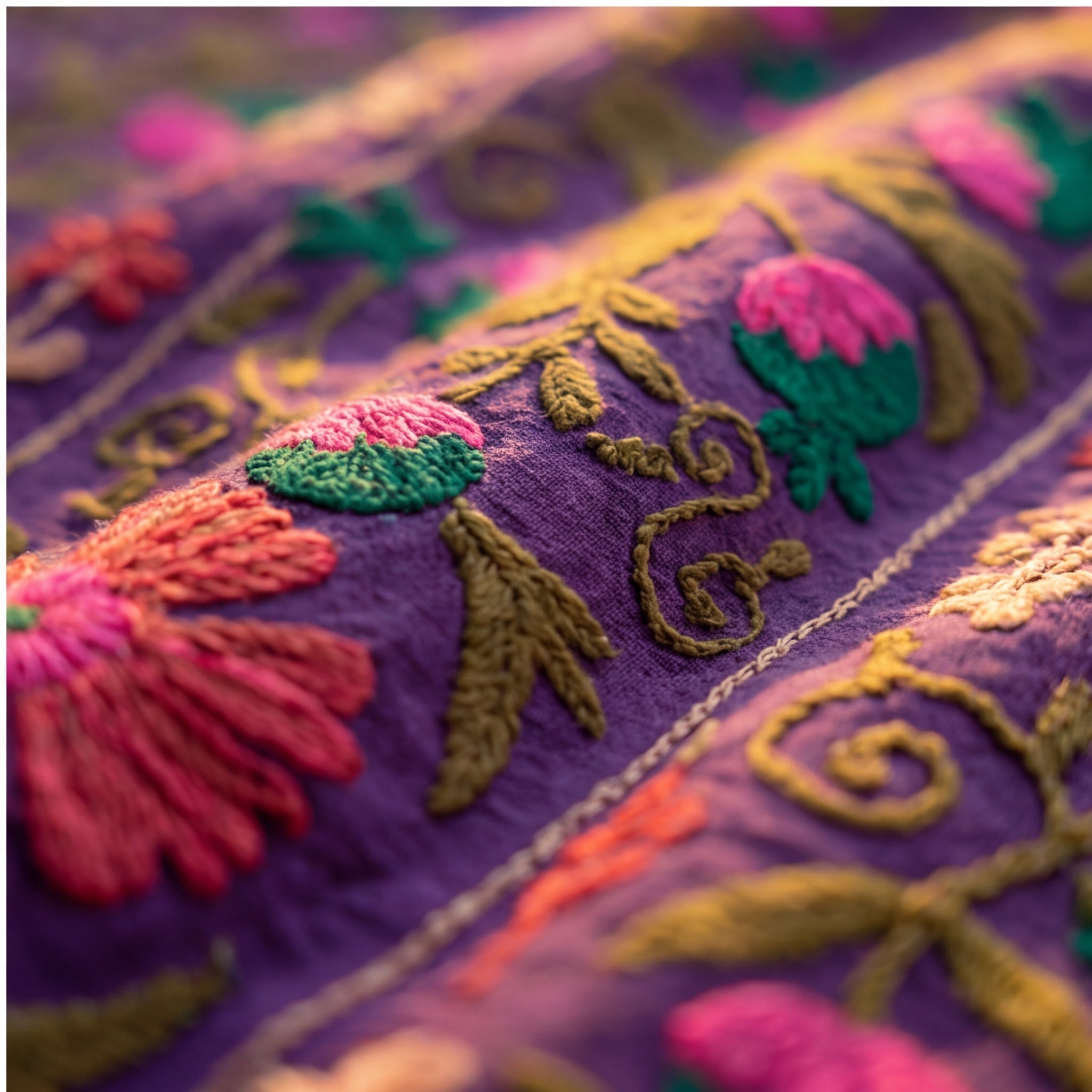 Drifting Heath Hand-Embroidered Cotton Suzani Throw