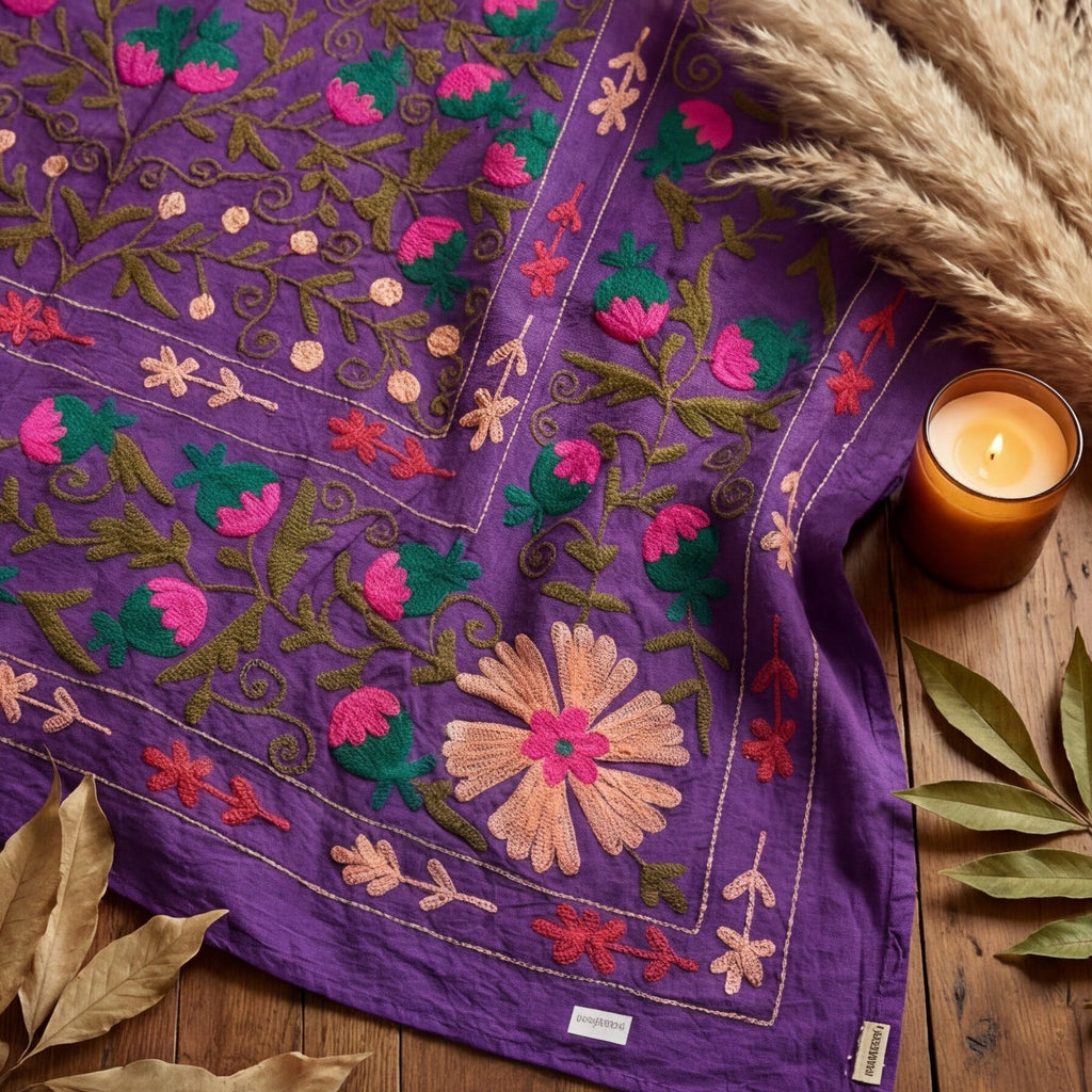 Drifting Heath Hand-Embroidered Cotton Suzani Throw
