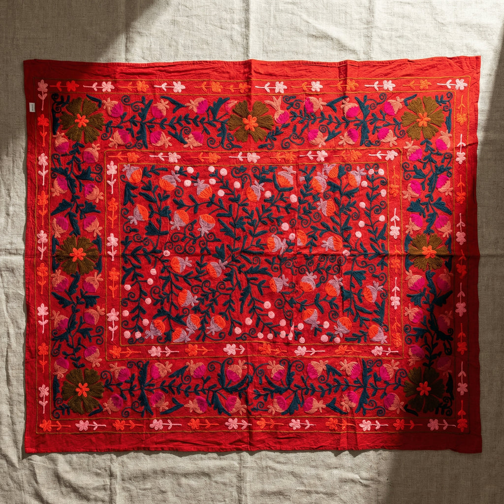 Blooming Petal Hand-Embroidered Cotton Suzani Throw