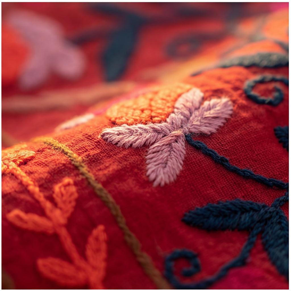Blooming Petal Hand-Embroidered Cotton Suzani Throw