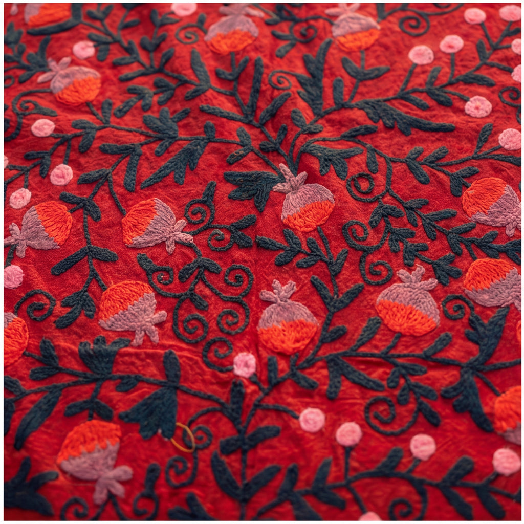 Blooming Petal Hand-Embroidered Cotton Suzani Throw