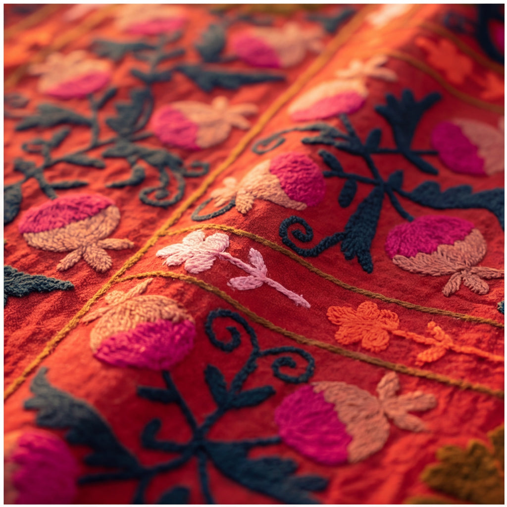 Blooming Petal Hand-Embroidered Cotton Suzani Throw