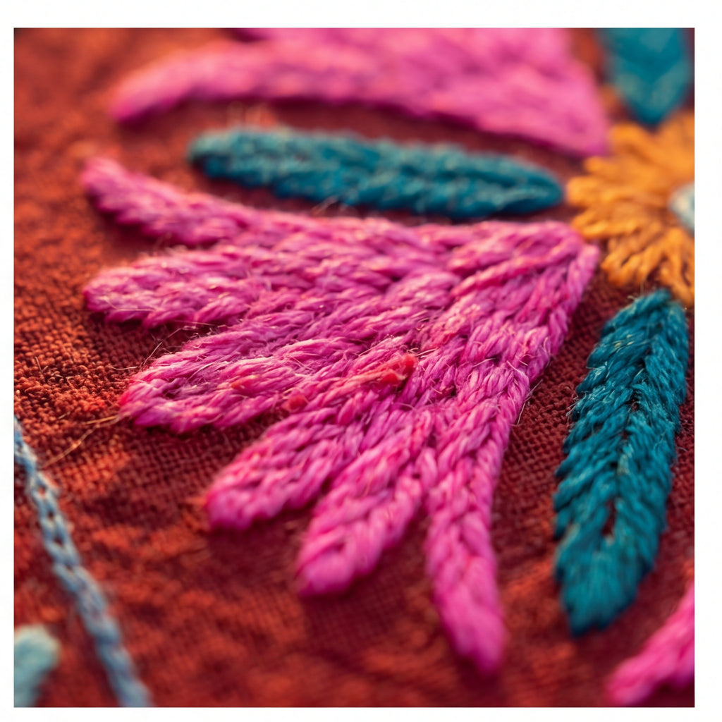 Indigo Petal Hand-Embroidered Cotton Suzani Throw