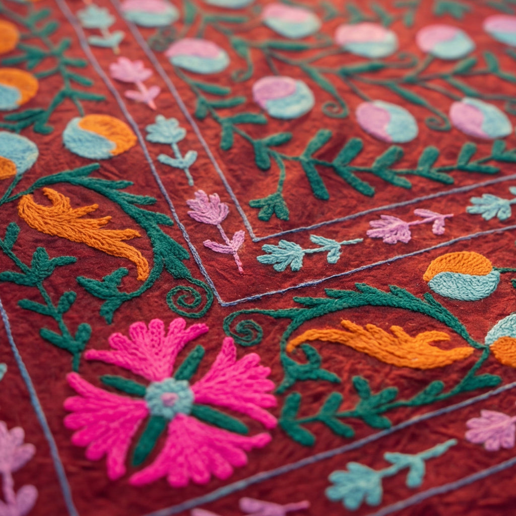 Indigo Petal Hand-Embroidered Cotton Suzani Throw