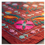 Indigo Petal Hand-Embroidered Cotton Suzani Throw