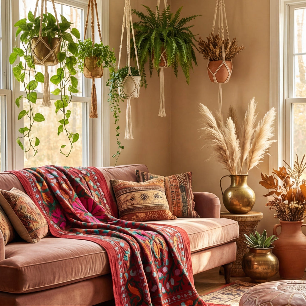 Indigo Petal Hand-Embroidered Cotton Suzani Throw