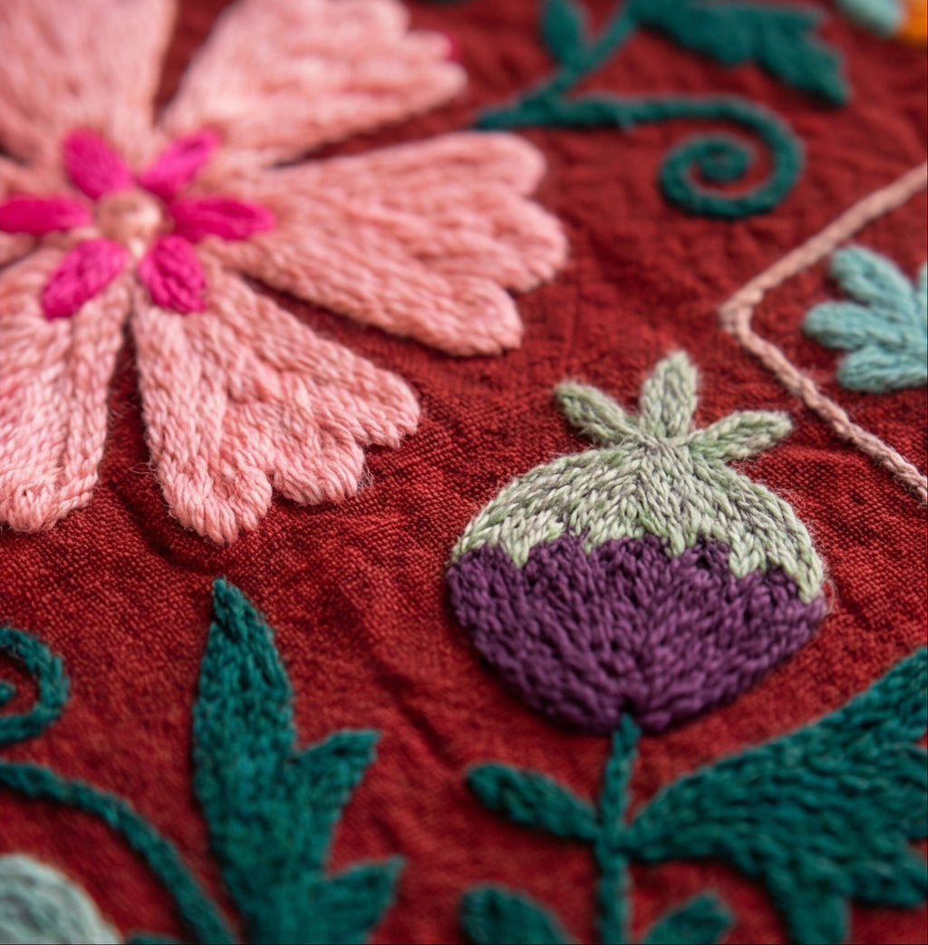 Meandering Mosses Hand-Embroidered Cotton Suzani Throw
