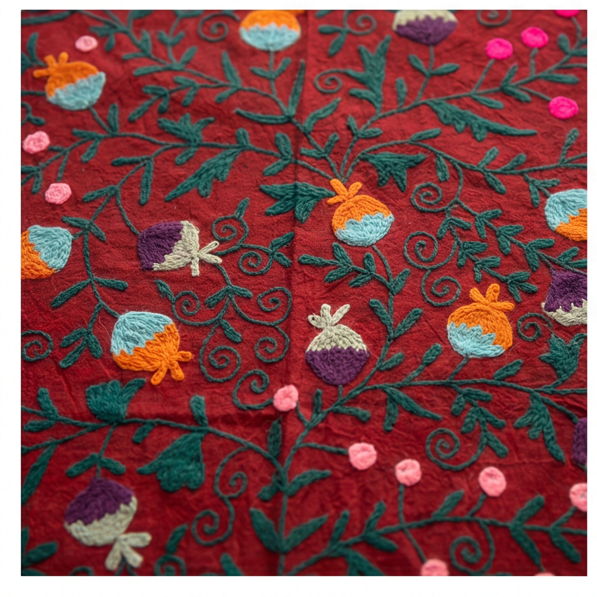 Meandering Mosses Hand-Embroidered Cotton Suzani Throw