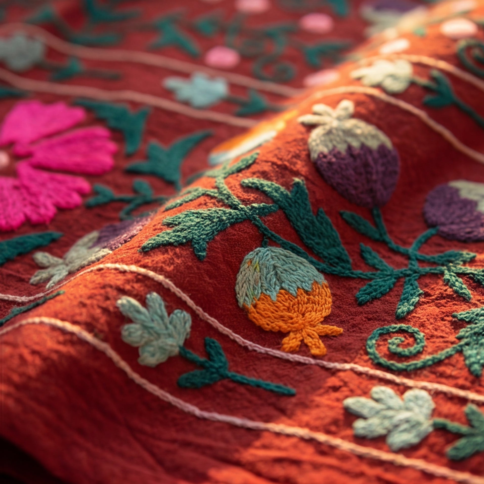 Meandering Mosses Hand-Embroidered Cotton Suzani Throw