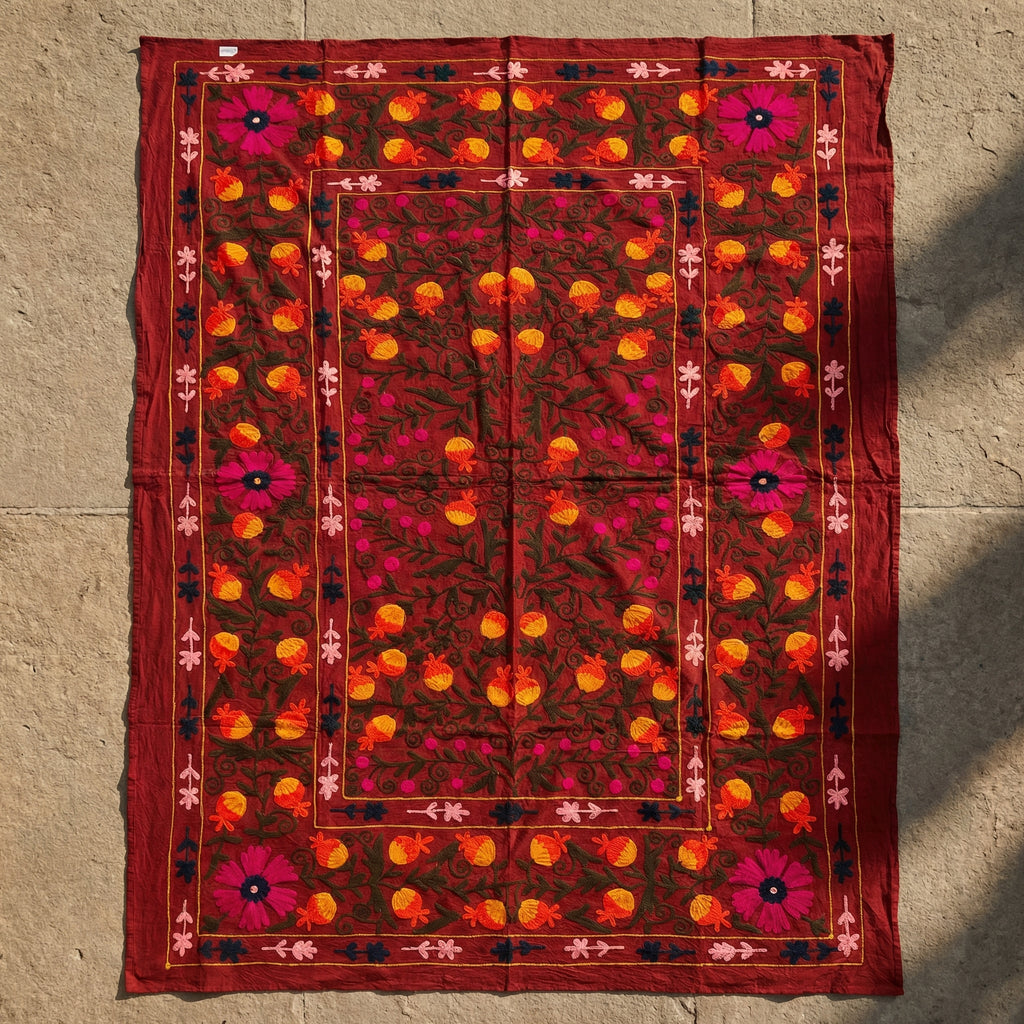Wandering Meadow Hand-Embroidered Cotton Suzani Throw