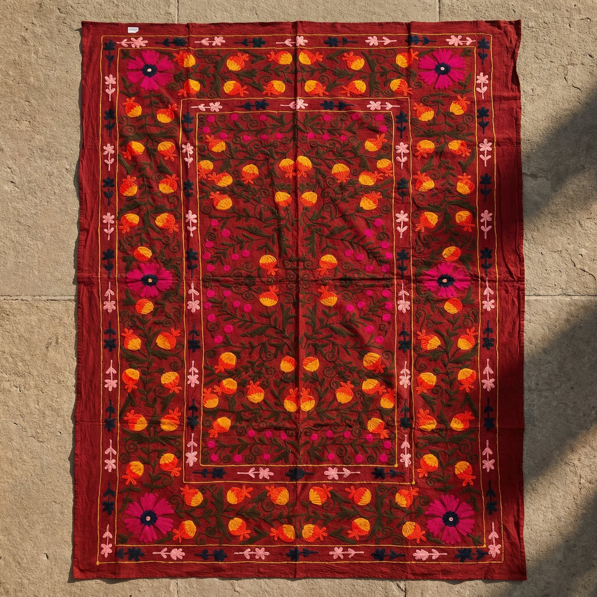 Wandering Meadow Hand-Embroidered Cotton Suzani Throw