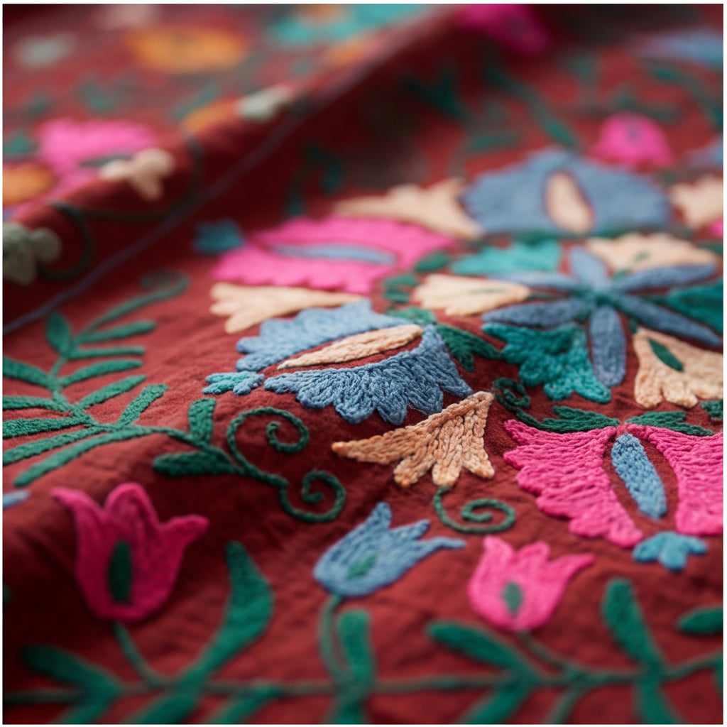 Shifting Sagebrush Hand-Embroidered Cotton Suzani Throw