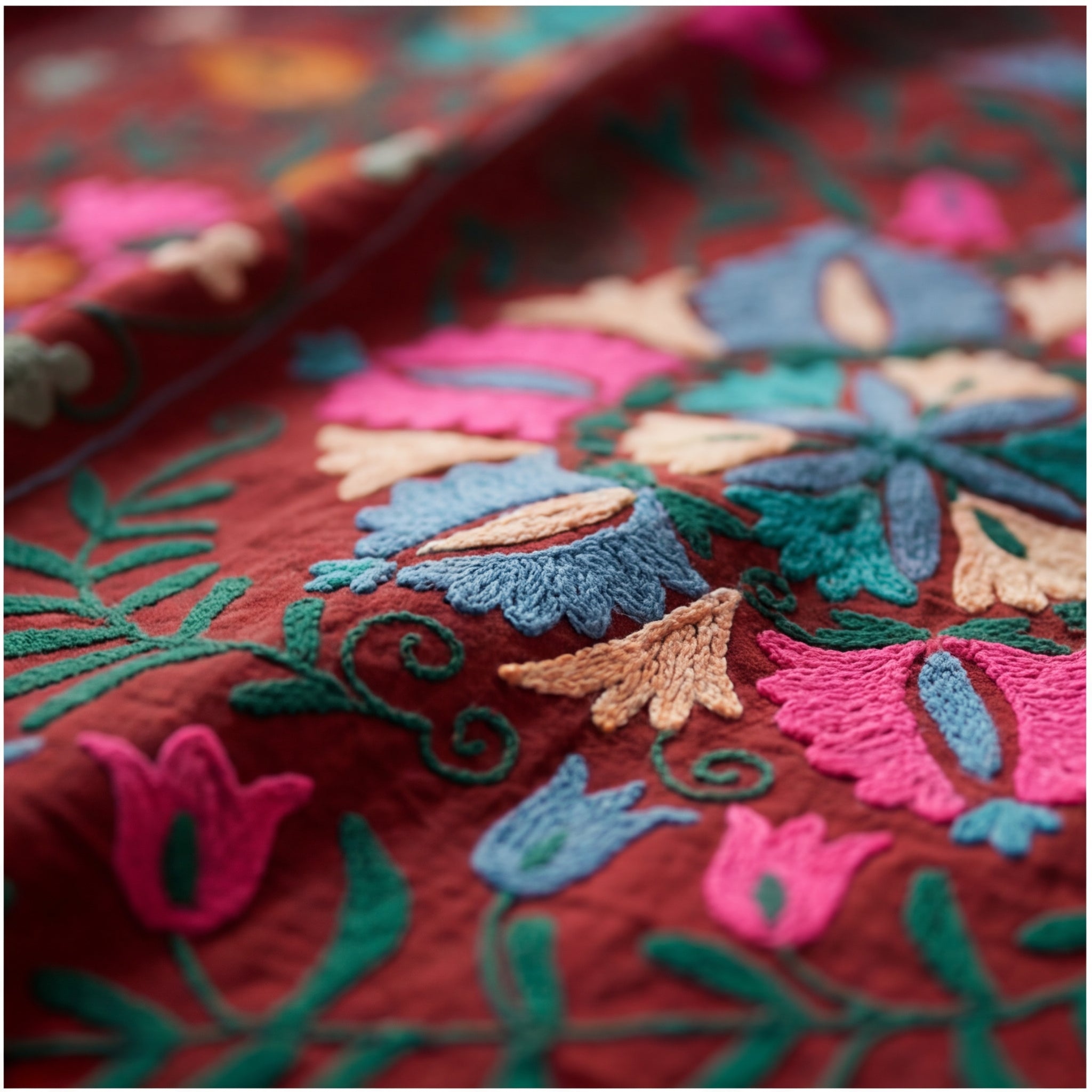 Shifting Sagebrush Hand-Embroidered Cotton Suzani Throw