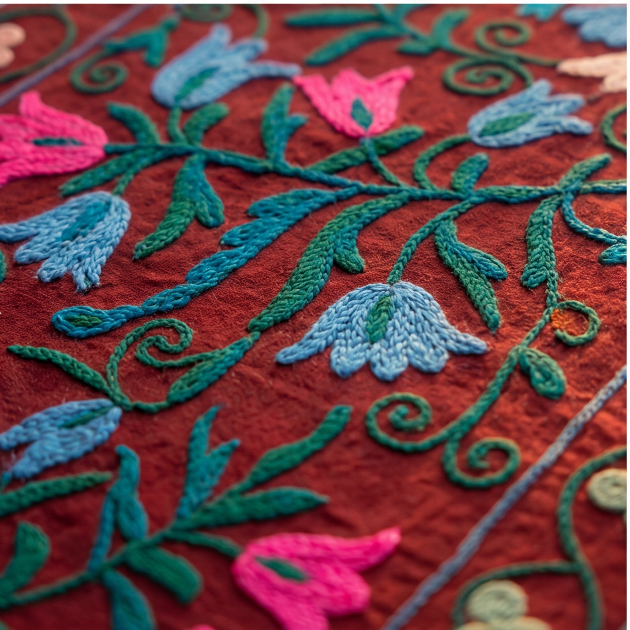 Shifting Sagebrush Hand-Embroidered Cotton Suzani Throw