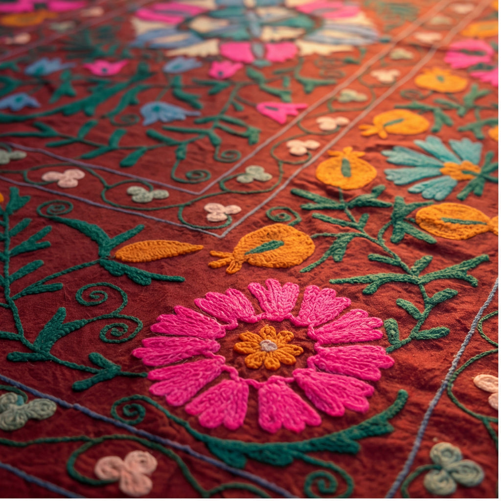 Shifting Sagebrush Hand-Embroidered Cotton Suzani Throw