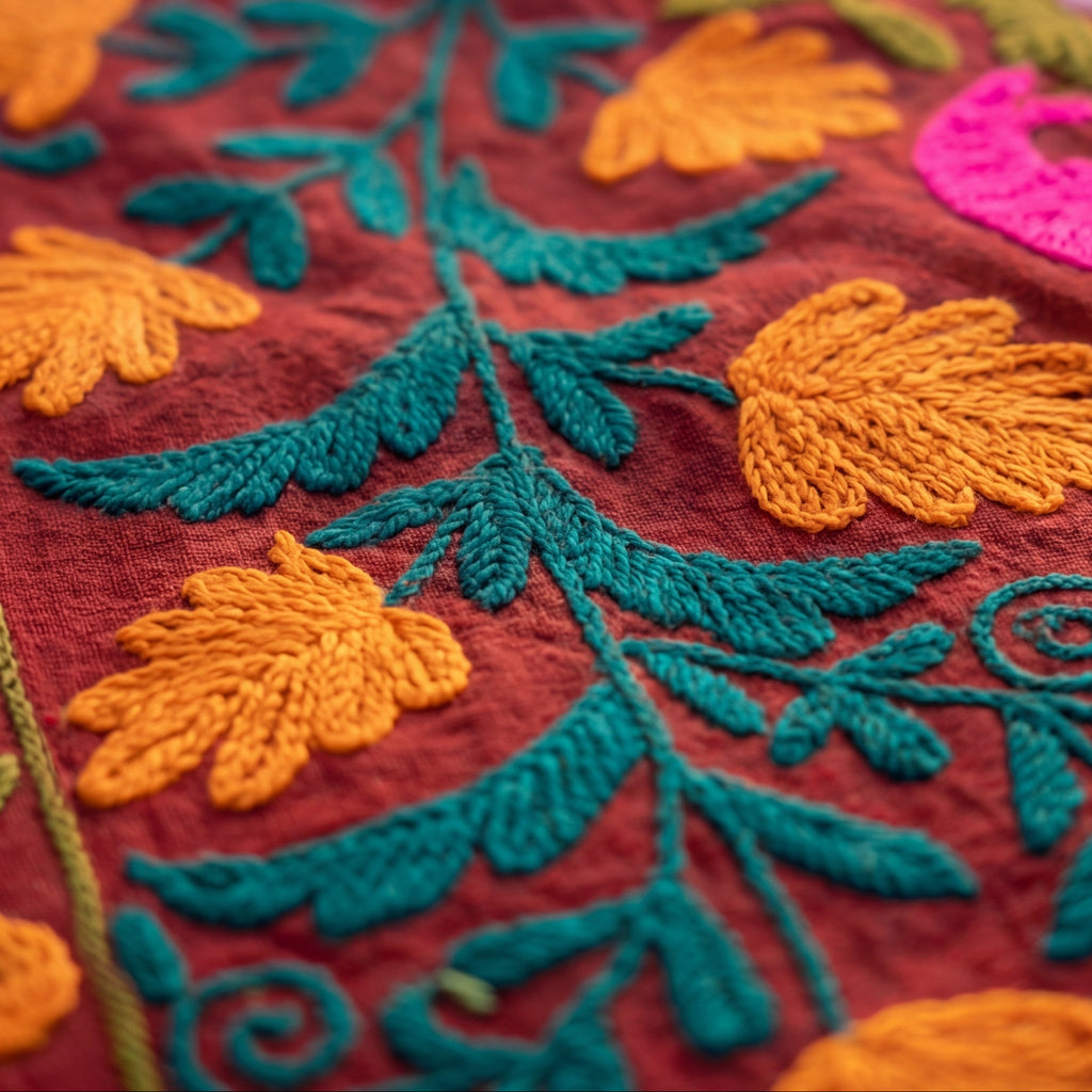 Drifting Dunescapes Hand-Embroidered Cotton Suzani Throw