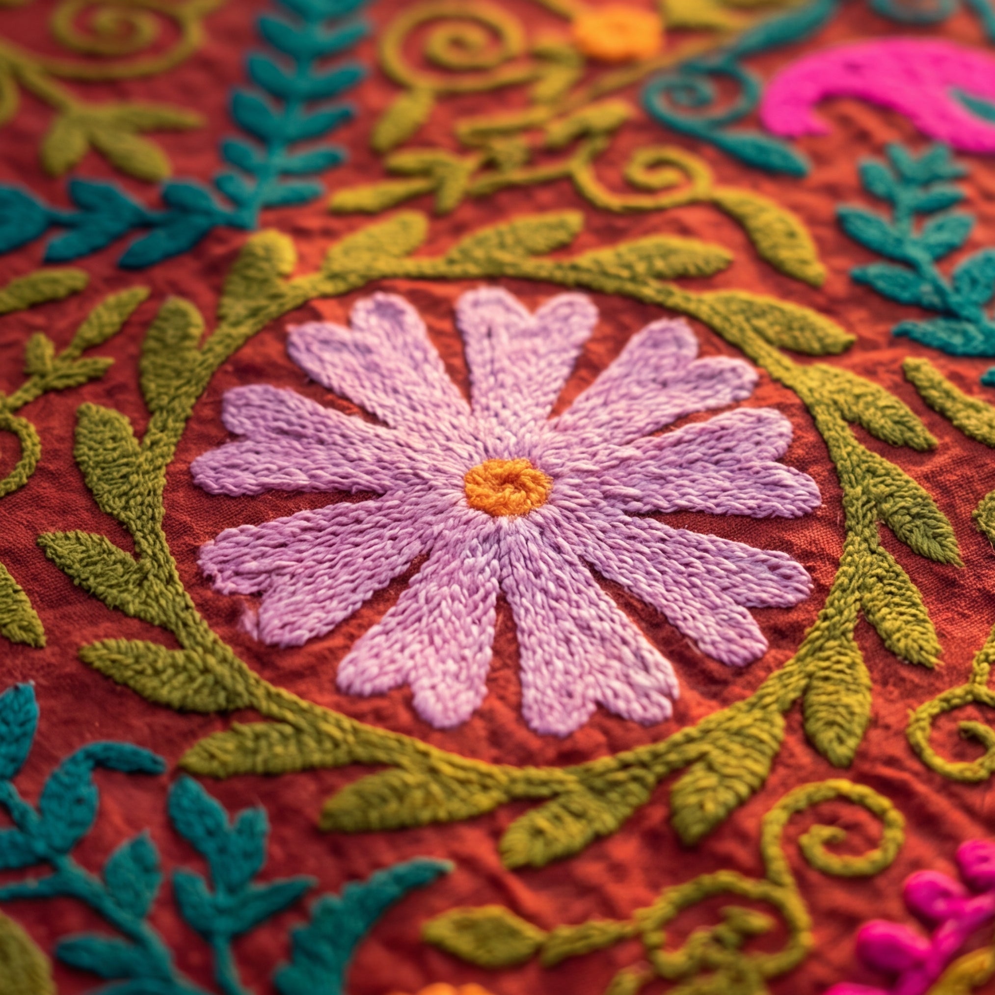 Drifting Dunescapes Hand-Embroidered Cotton Suzani Throw