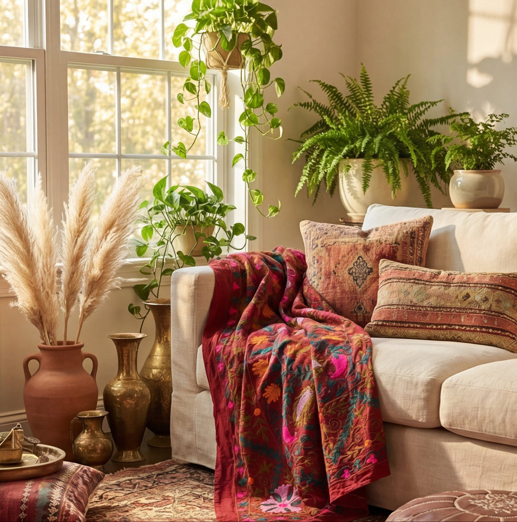 Drifting Dunescapes Hand-Embroidered Cotton Suzani Throw