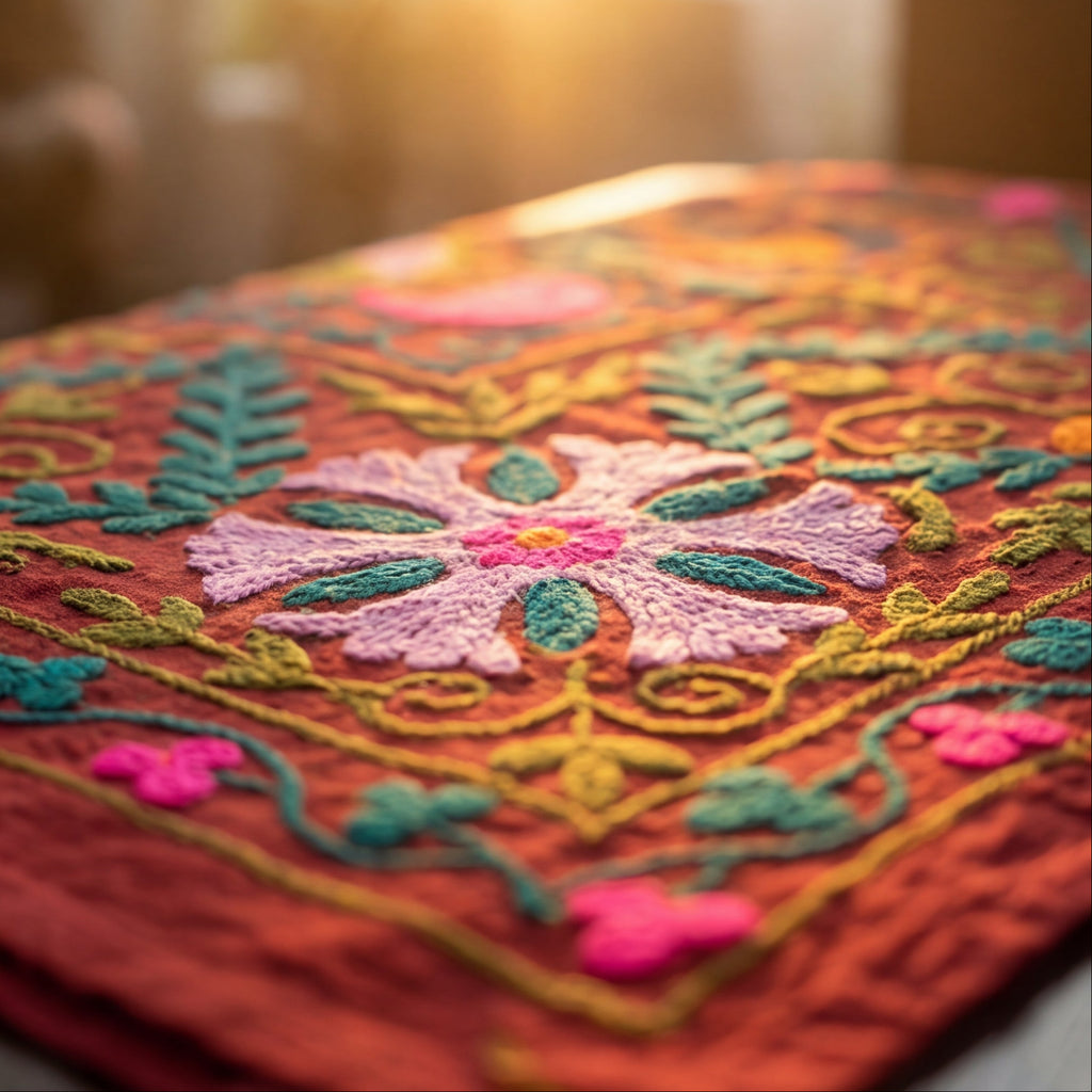 Drifting Dunescapes Hand-Embroidered Cotton Suzani Throw