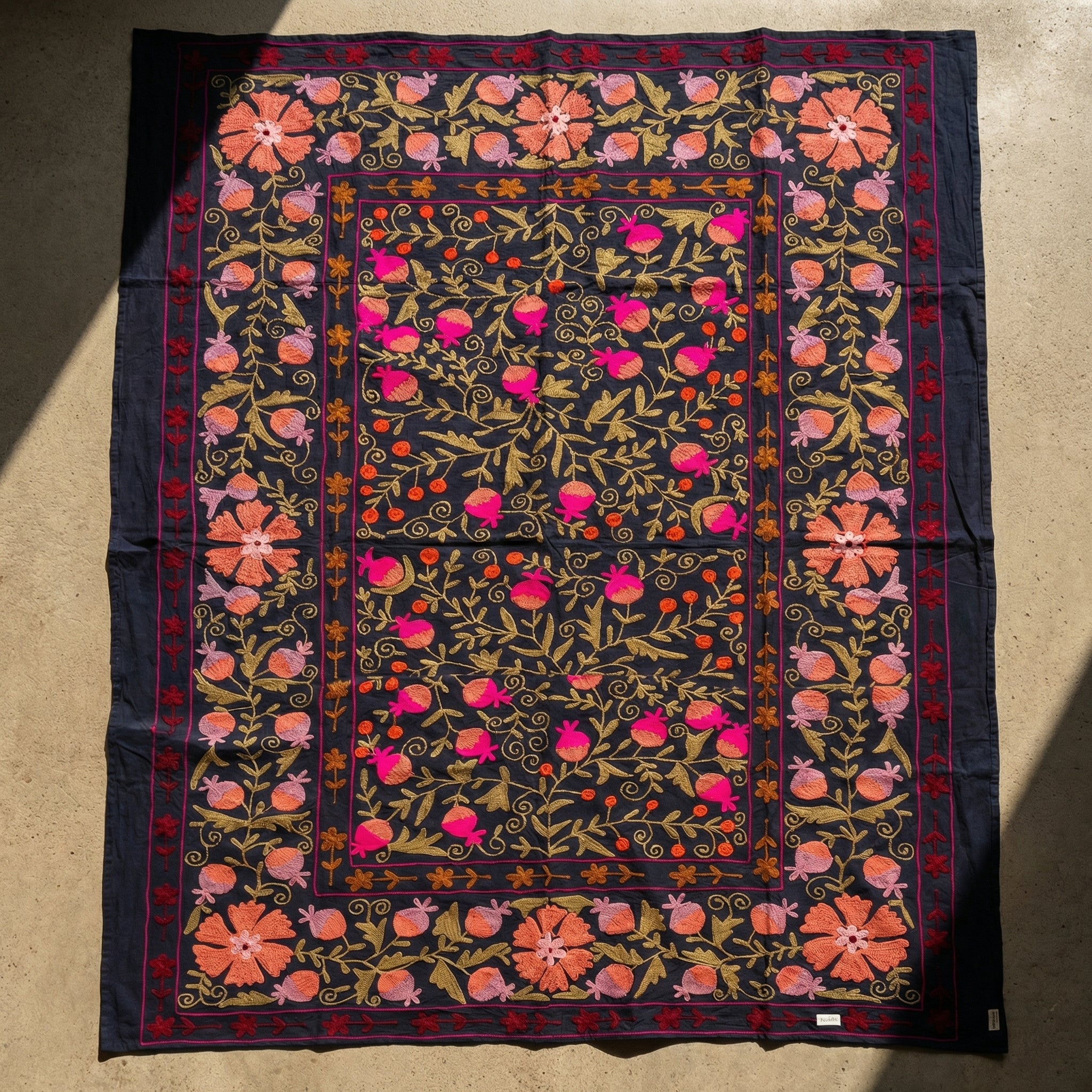 Flowing Fallows Hand-Embroidered Cotton Suzani Throw