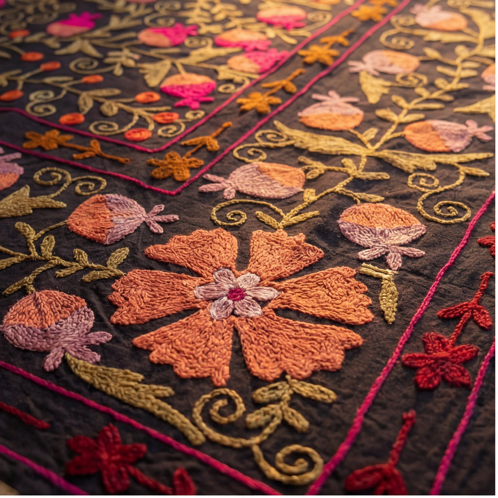 Flowing Fallows Hand-Embroidered Cotton Suzani Throw