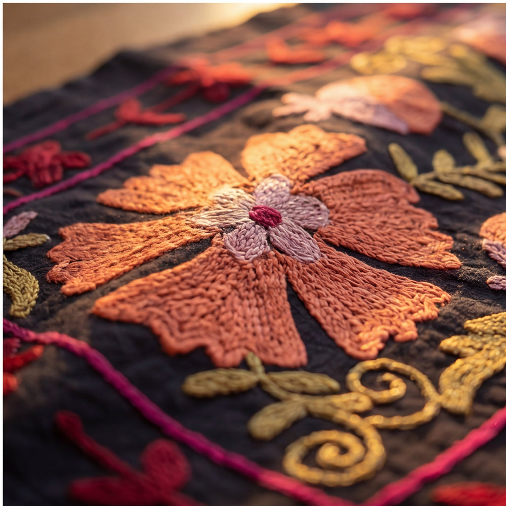 Flowing Fallows Hand-Embroidered Cotton Suzani Throw