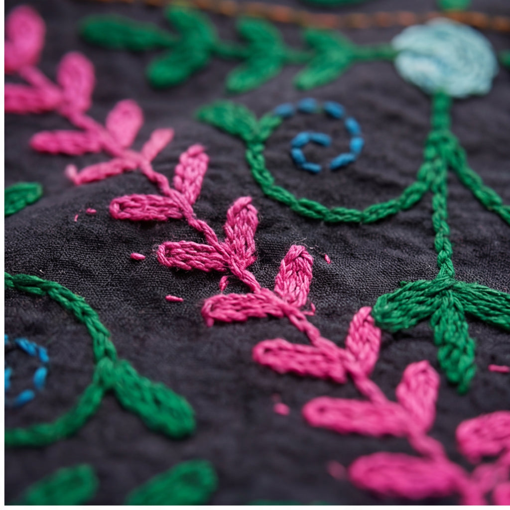 Surging Shorelines Hand-Embroidered Cotton Suzani Throw