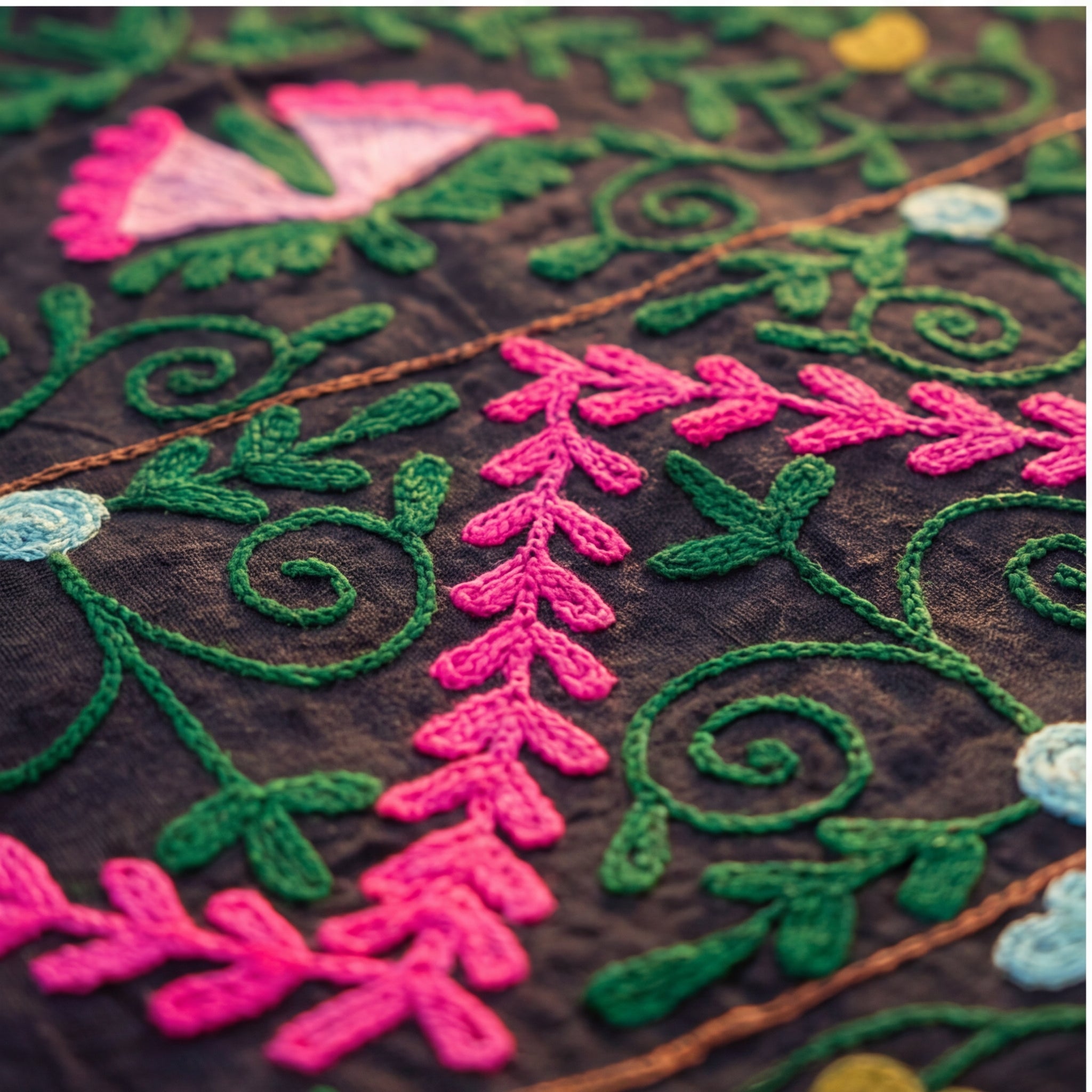 Surging Shorelines Hand-Embroidered Cotton Suzani Throw