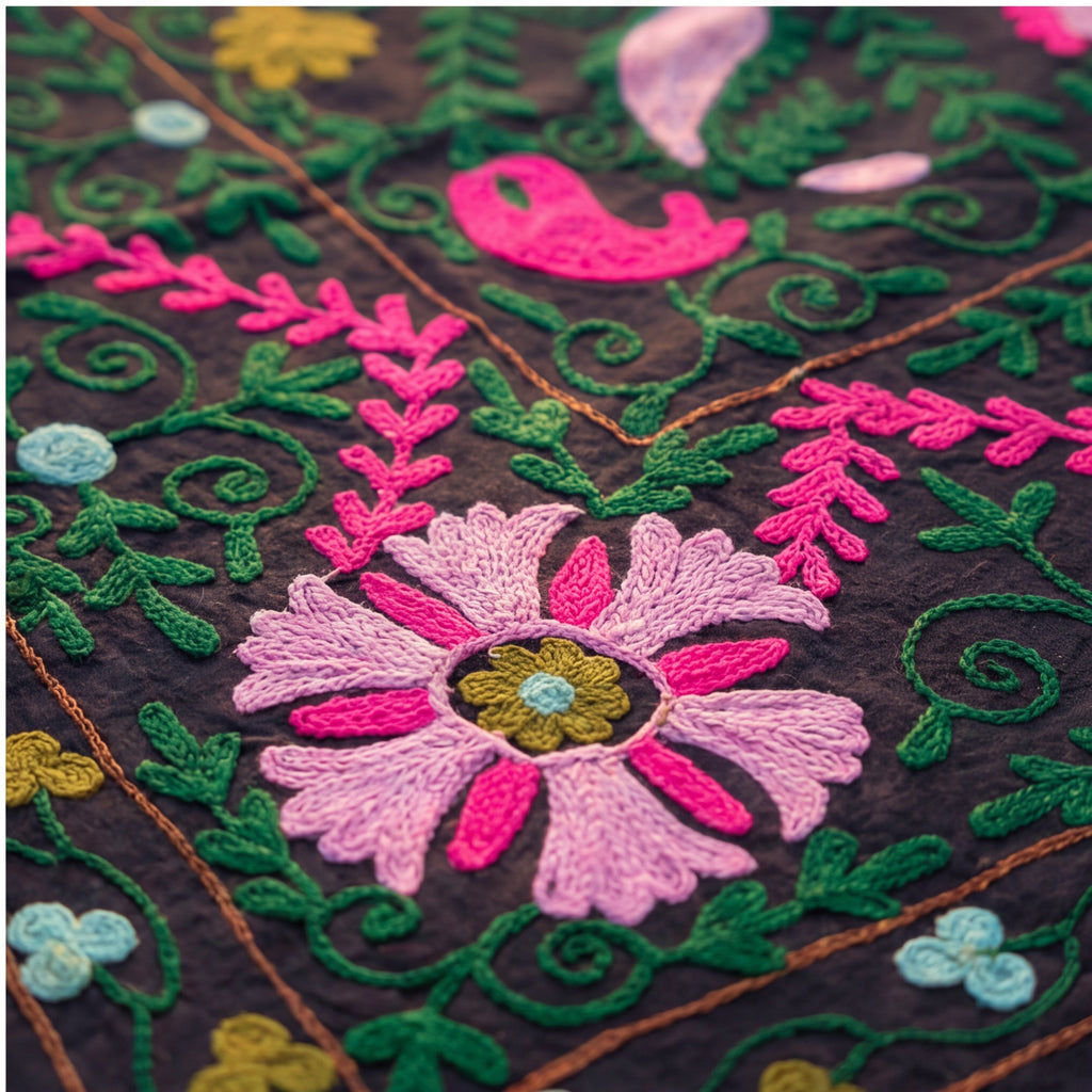 Surging Shorelines Hand-Embroidered Cotton Suzani Throw