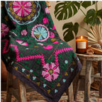 Surging Shorelines Hand-Embroidered Cotton Suzani Throw