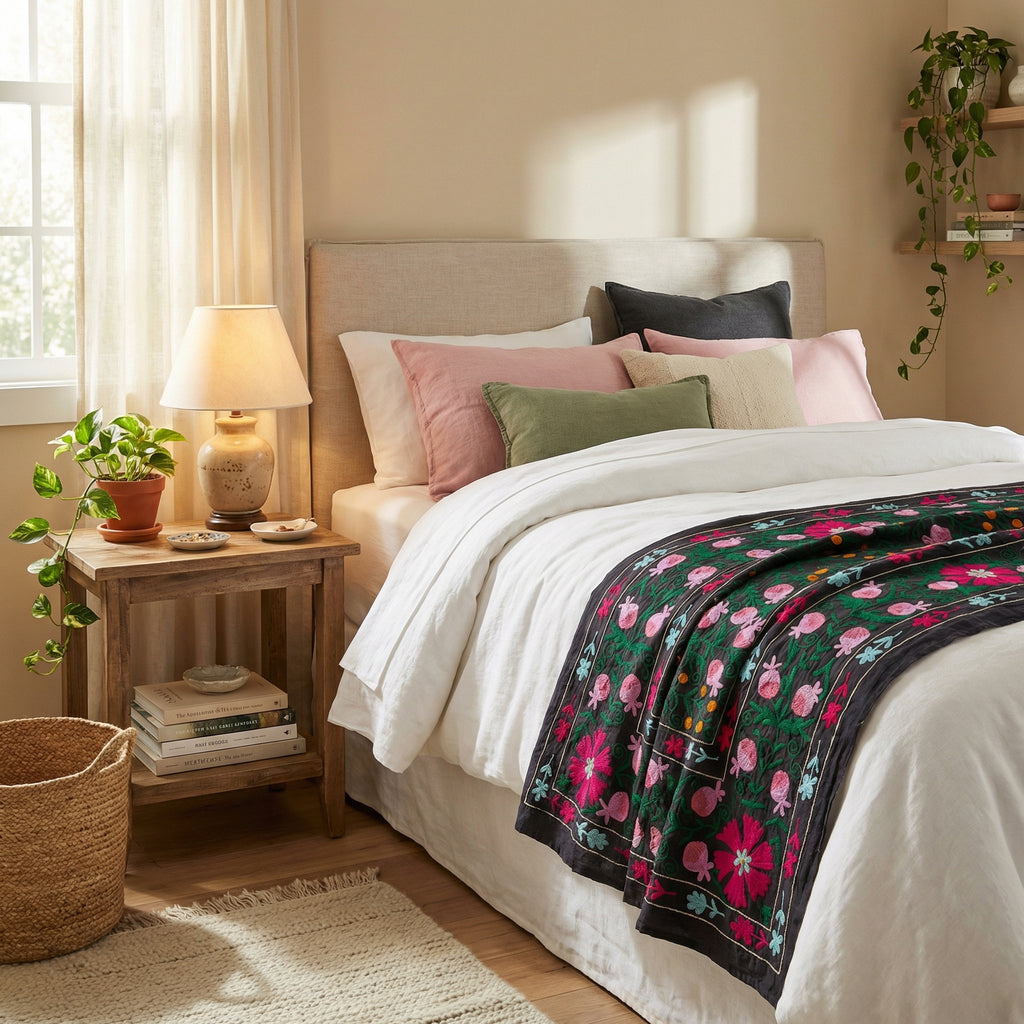 Chasing Canyons Hand-Embroidered Cotton Suzani Throw