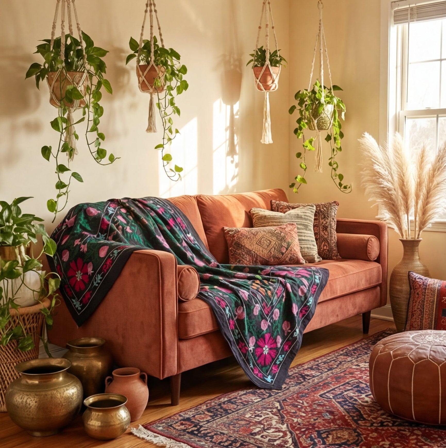 Chasing Canyons Hand-Embroidered Cotton Suzani Throw