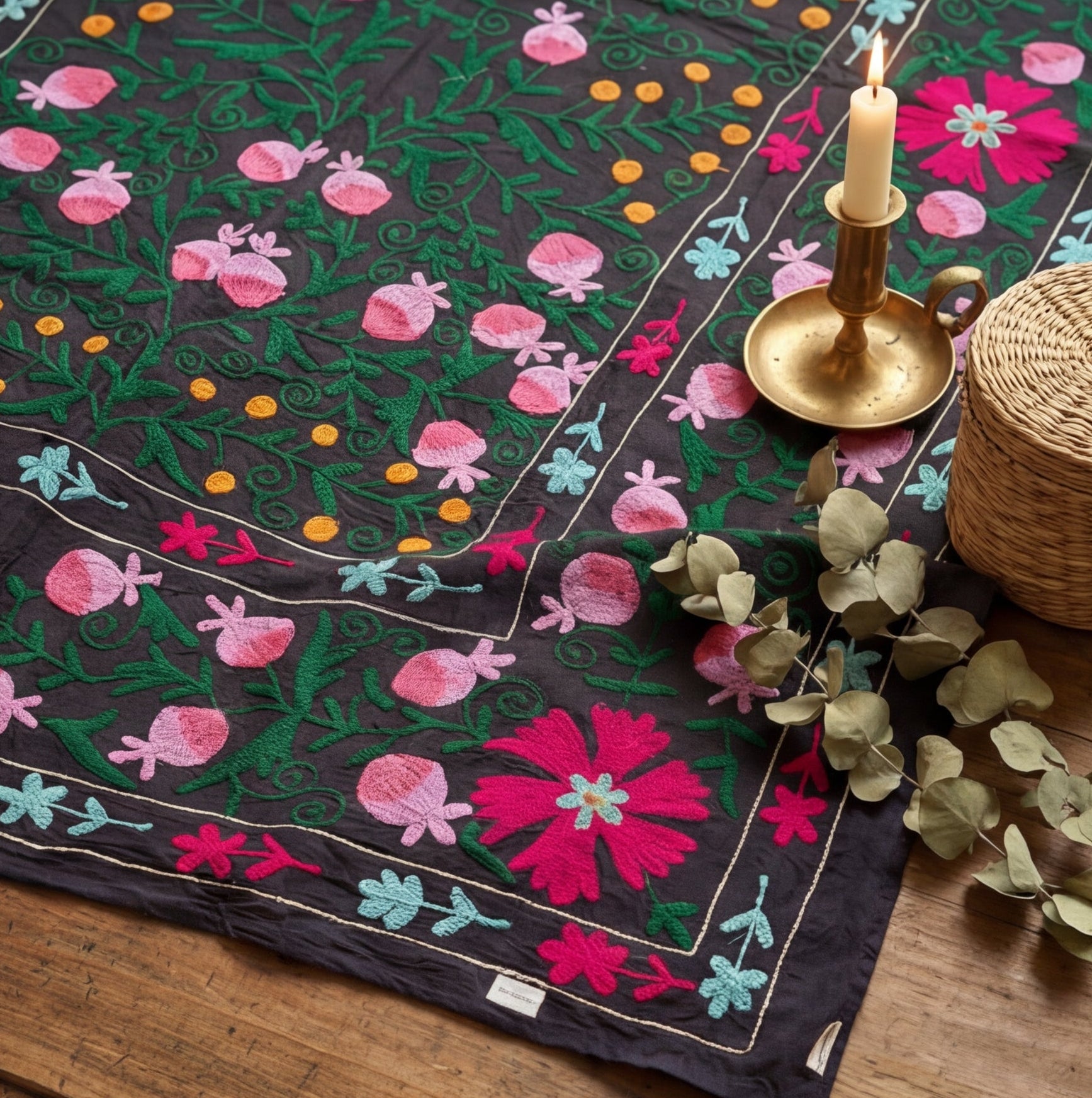 Chasing Canyons Hand-Embroidered Cotton Suzani Throw