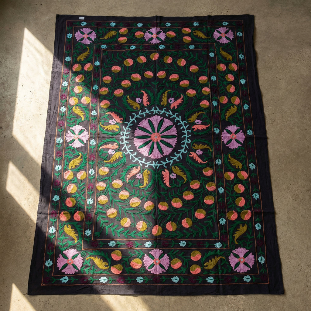 Wavering Willows Hand-Embroidered Cotton Suzani Throw