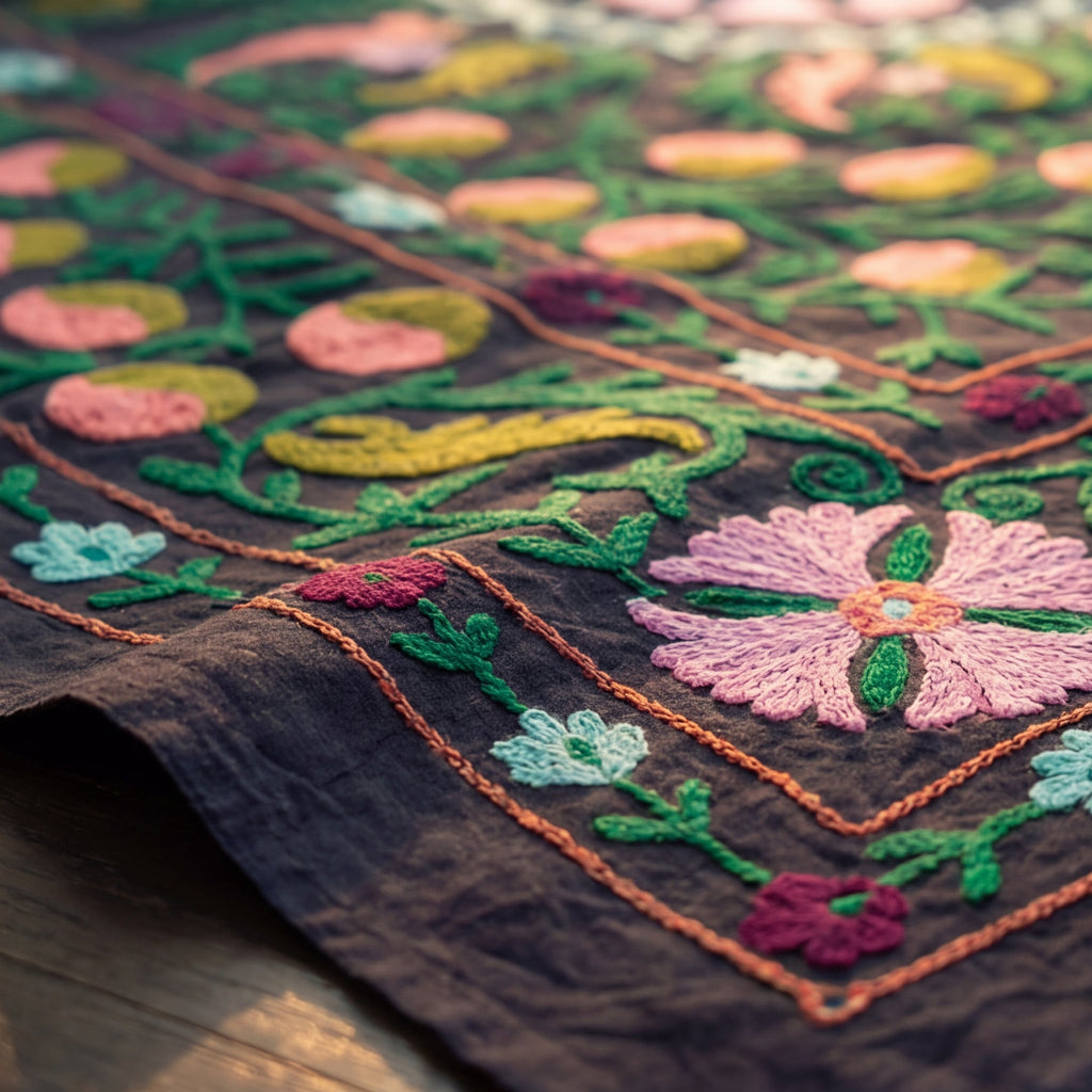 Wavering Willows Hand-Embroidered Cotton Suzani Throw