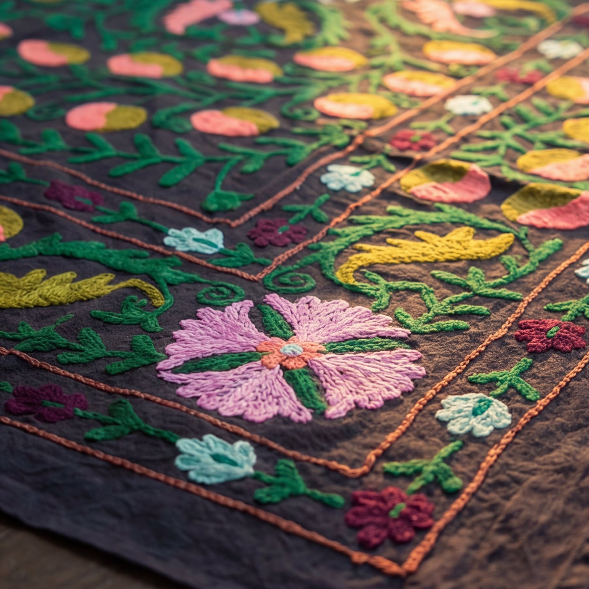 Wavering Willows Hand-Embroidered Cotton Suzani Throw