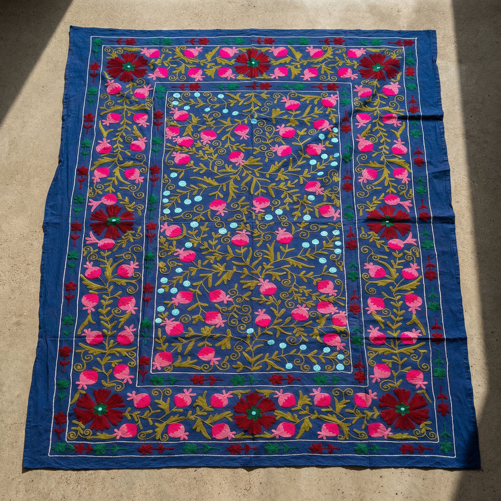 Pacing Pinewoods Hand-Embroidered Cotton Suzani Throw