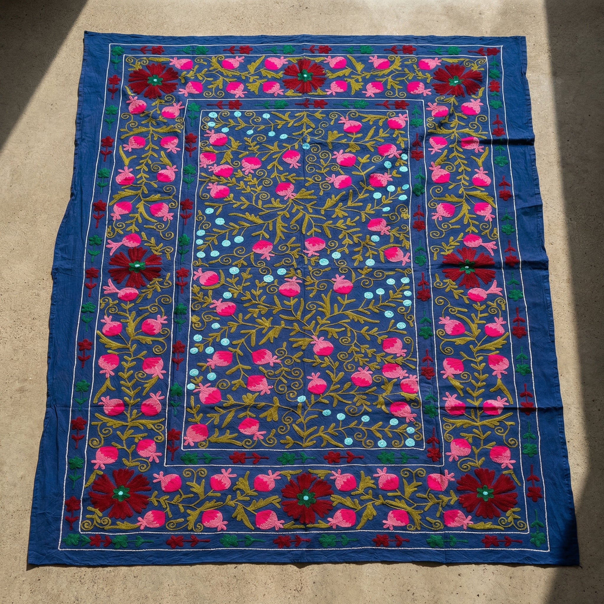 Pacing Pinewoods Hand-Embroidered Cotton Suzani Throw