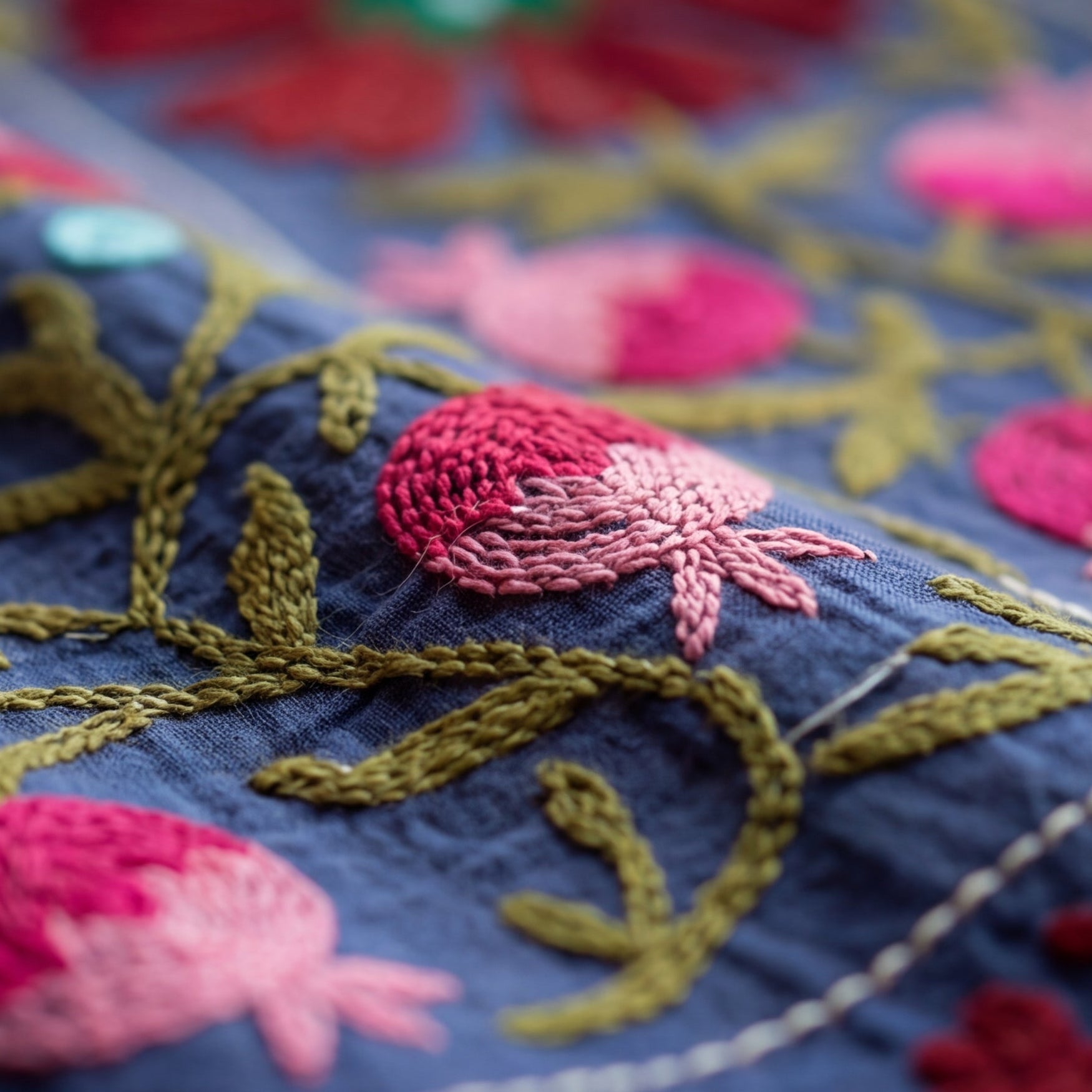 Pacing Pinewoods Hand-Embroidered Cotton Suzani Throw