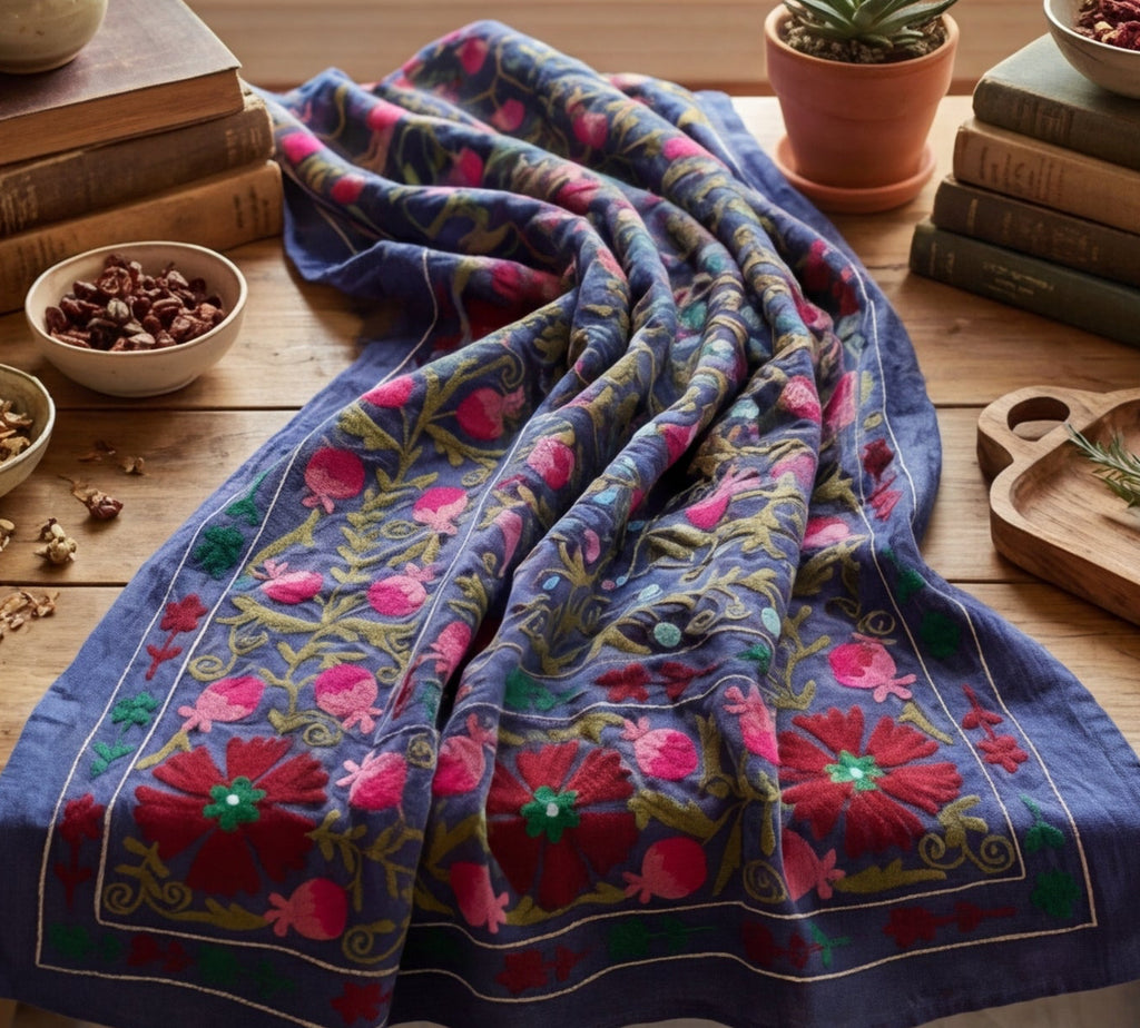 Pacing Pinewoods Hand-Embroidered Cotton Suzani Throw