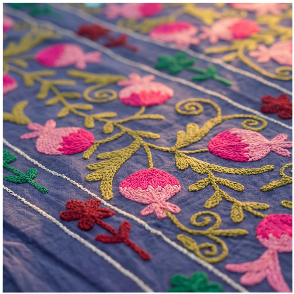 Pacing Pinewoods Hand-Embroidered Cotton Suzani Throw