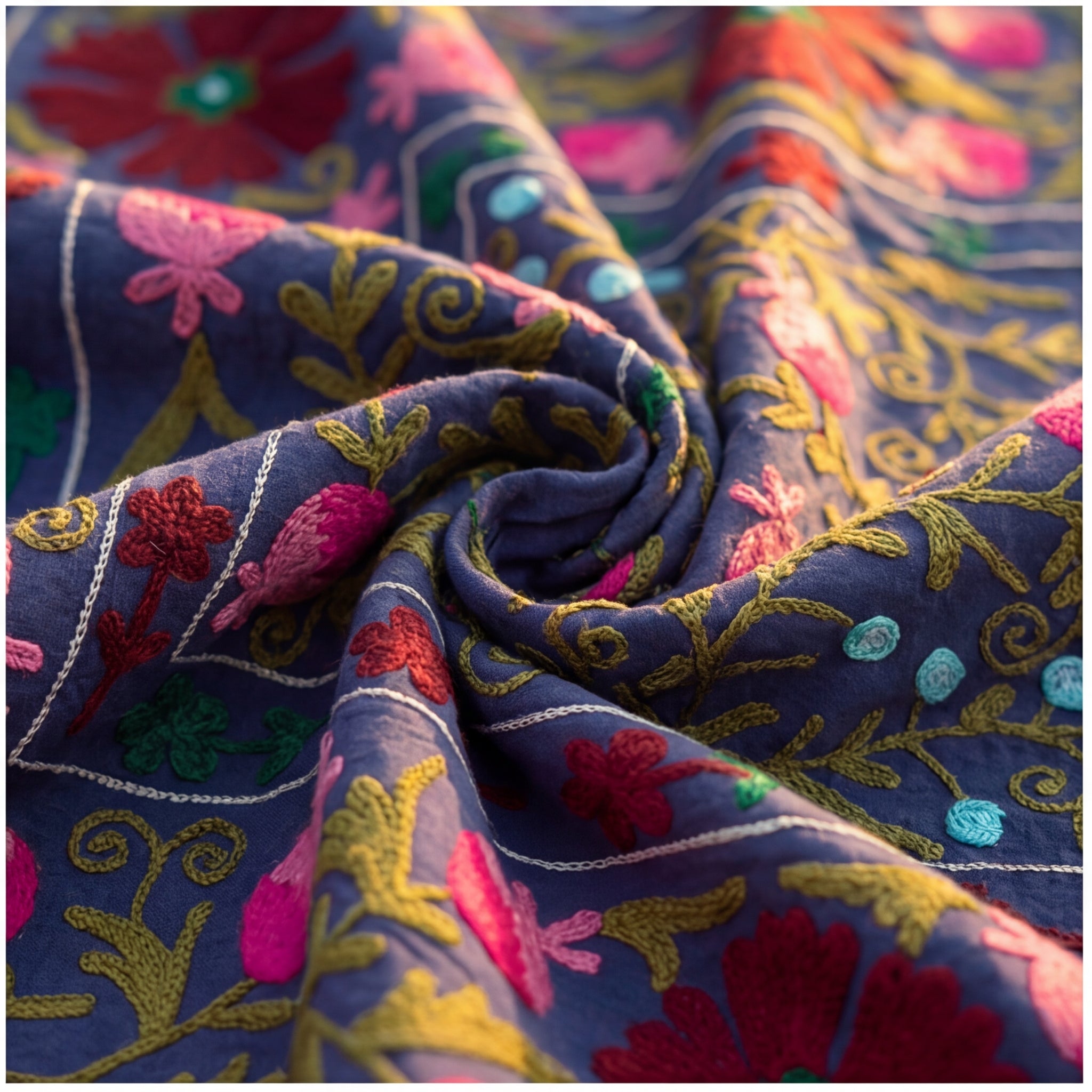 Pacing Pinewoods Hand-Embroidered Cotton Suzani Throw