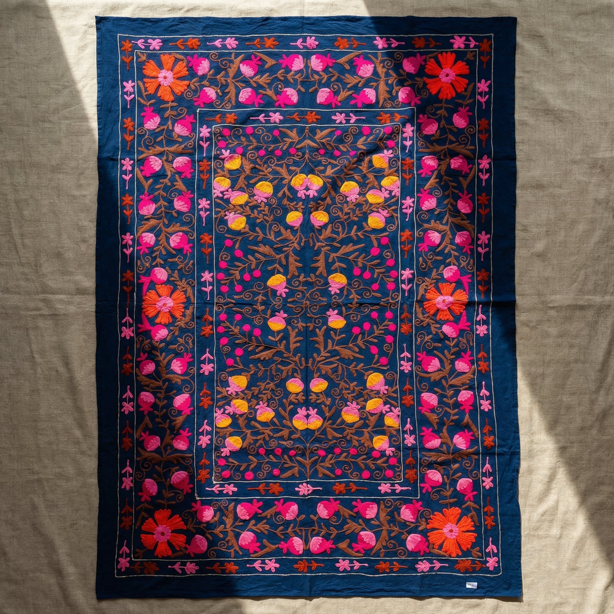 Wandering Blossom Hand-Embroidered Cotton Suzani Throw