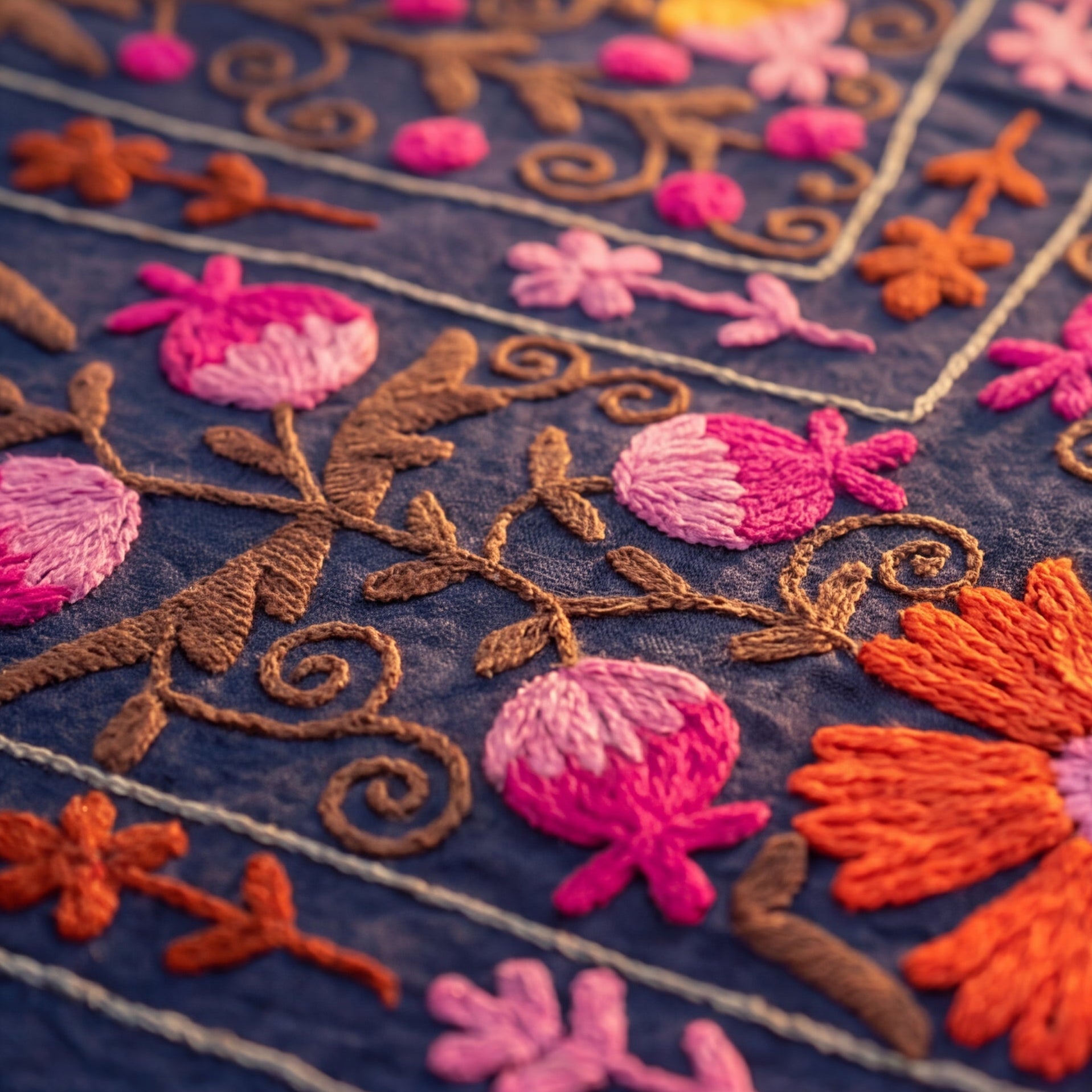 Wandering Blossom Hand-Embroidered Cotton Suzani Throw