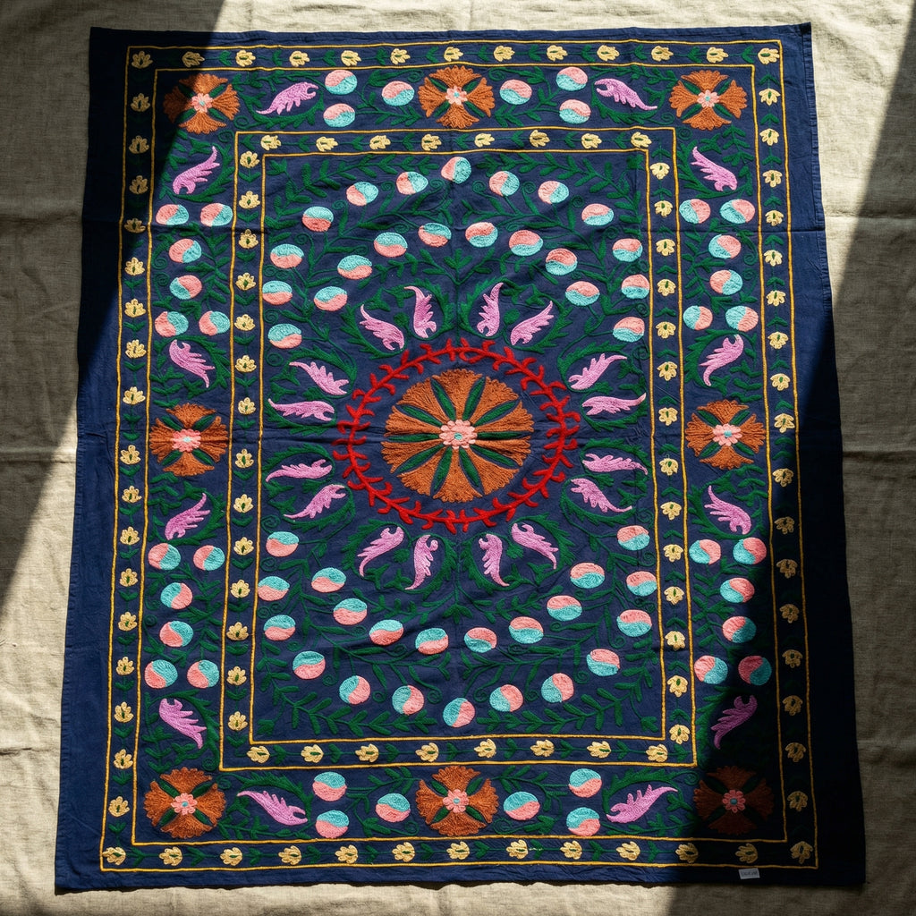Passing Prairies Hand-Embroidered Cotton Suzani Throw