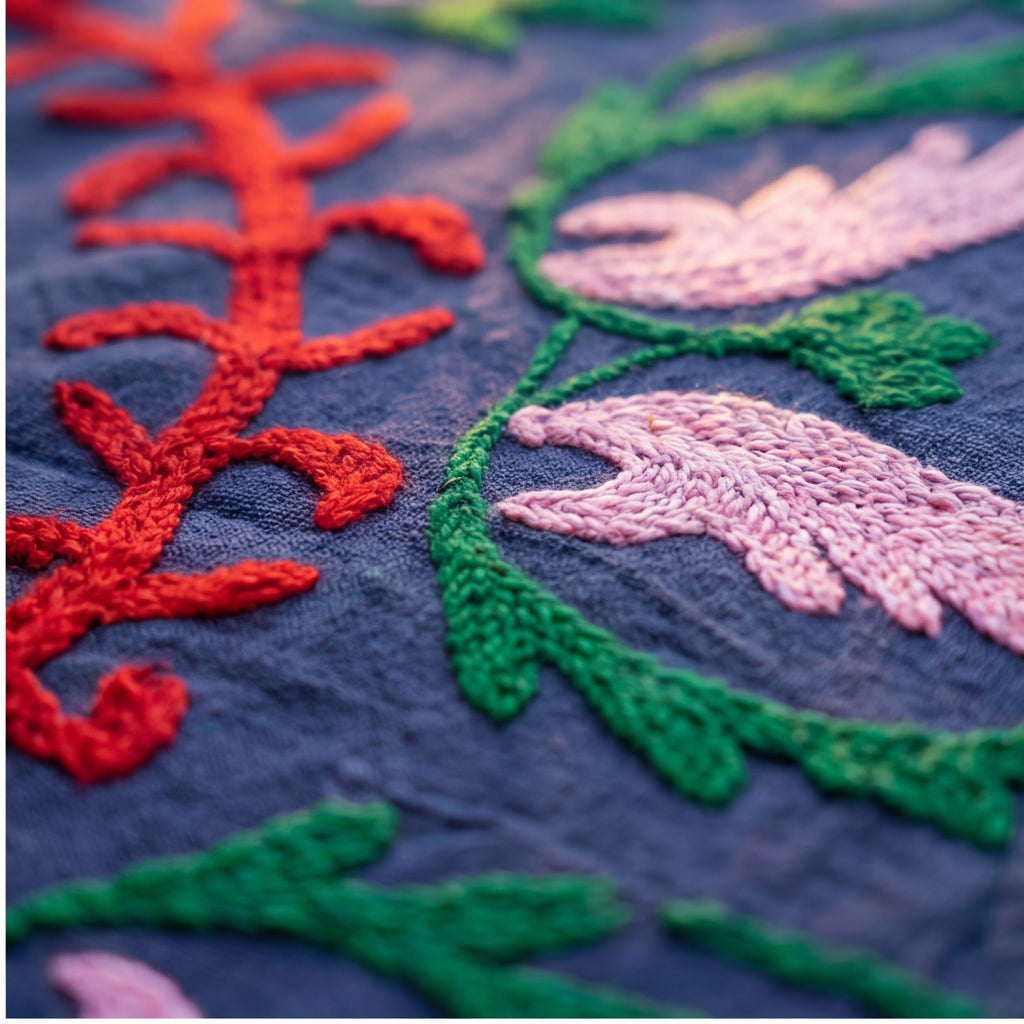 Passing Prairies Hand-Embroidered Cotton Suzani Throw