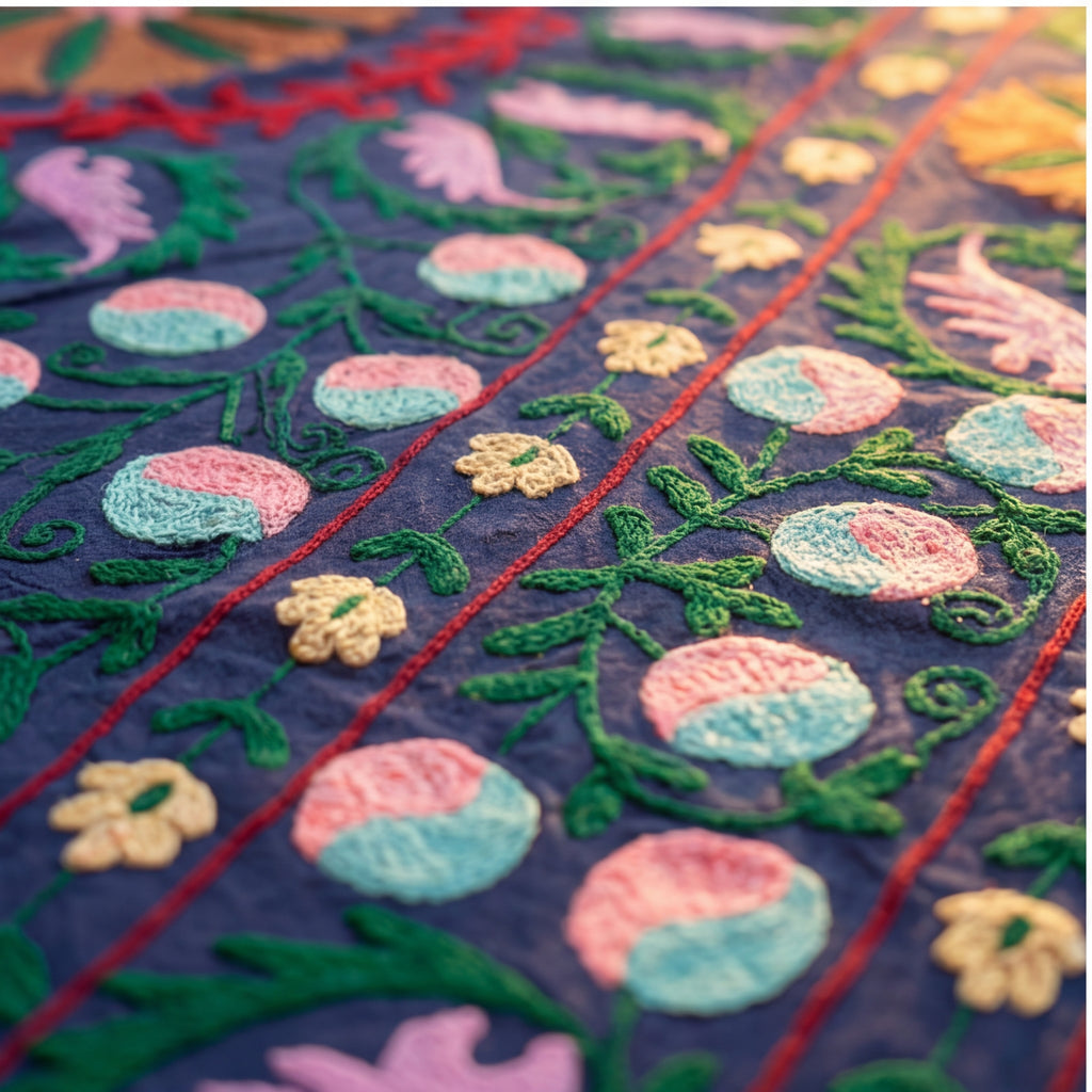 Passing Prairies Hand-Embroidered Cotton Suzani Throw